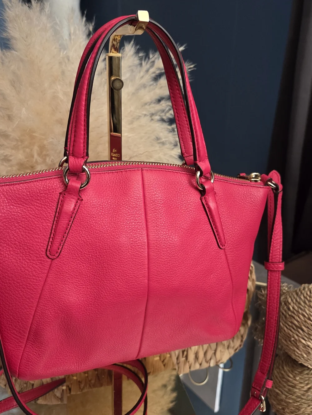 Coach Pebbled Leather Mini Kelsey Satchel Crossbody Pink/Fuchsia EUC